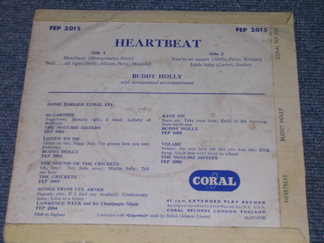 画像: BUDDY HOLLY - HEARTBEAT / 1959 UK ORIGINAL 7"EP With PICTURE SLEEVE  