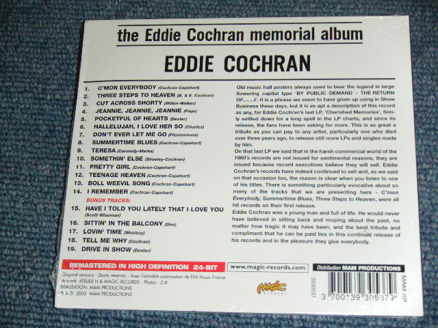 画像: EDDIE COCHRAN - THE MEMORIAL ALBUM  ( ORIGINAL ALBUM + BONUS ) / 2005 FRANCE ORIGINAL 1st Release DIGI-PACK  Brand New Sealed CD 