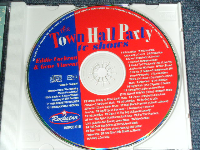 画像: EDDIE COCHRAN & GENE VINCENT - BLTHE TOWN HALL PARTY TV SHOWS  ( 50's ORIGINAL TV SHOW LIVE  ) / 1999 UK ORIGINAL Brand New CD 