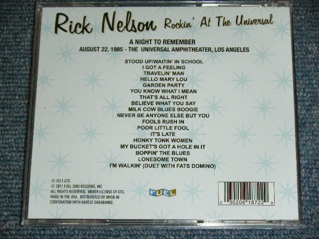 画像: RICK NELSON - ROCKIN' AT THE UNIVERSAL ( Live : AUG. 22,1985 THE UNIVERSAL AMPHITHEATER LOS ANGELS !)  / 2011 US ORIGINAL Brand New  CD 