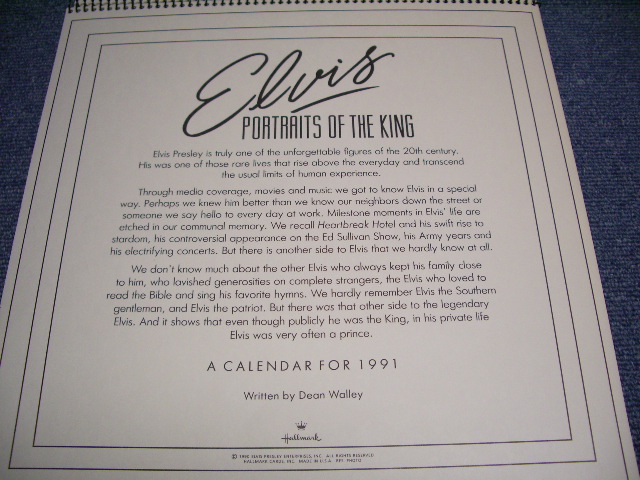 画像: ELVIS PRESLEY -1991 CALENDAR PORTRAITS OF THE KING / US ORIGINAL? 