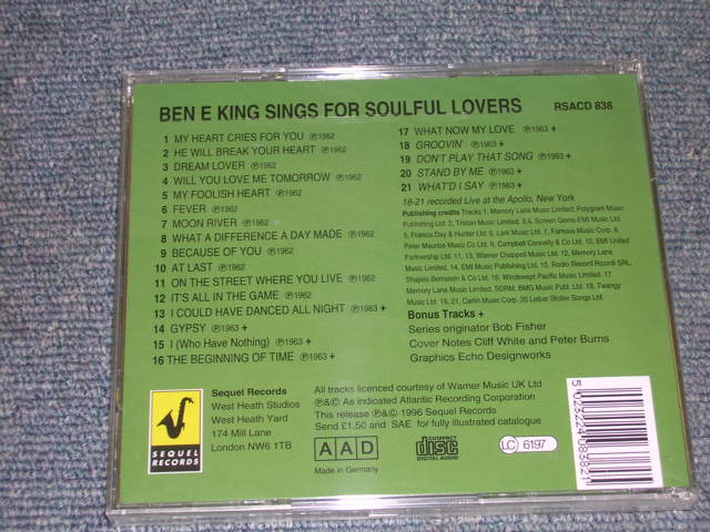 画像: BEN E. KING ( of THE DRIFTERS ) - ANTHOLOGY TWO SONGS FOR SOULFUL LOVERS / 1996 UK SEALED CD 
