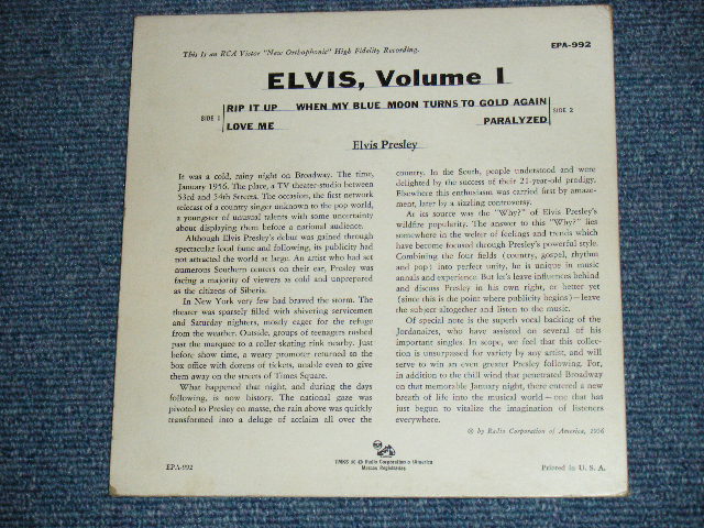 画像: ELVIS PRESLEY - ELVIS VOL.1 / 1956 US ORIGINAL 1st Press 'LINED Label' 7"45rpm EP With Picture Sleeve  